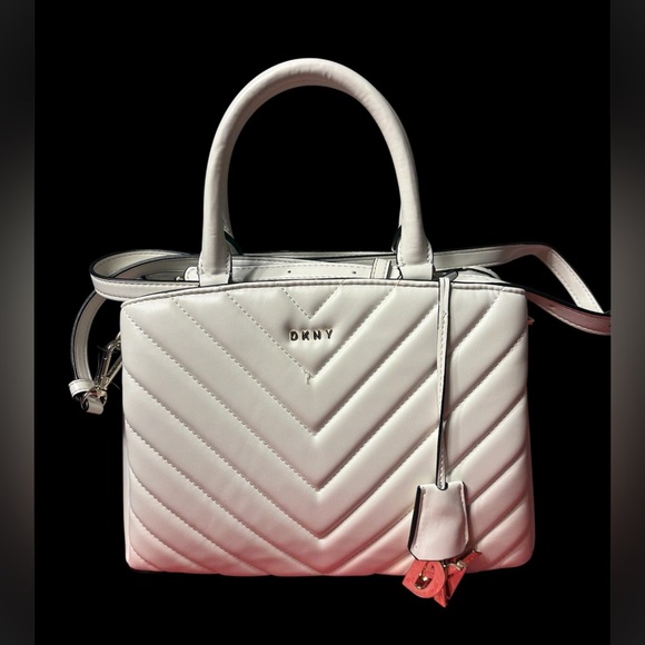 DKNY White Quilted Satchel with Chevron Stitching - Picture 1 of 8
